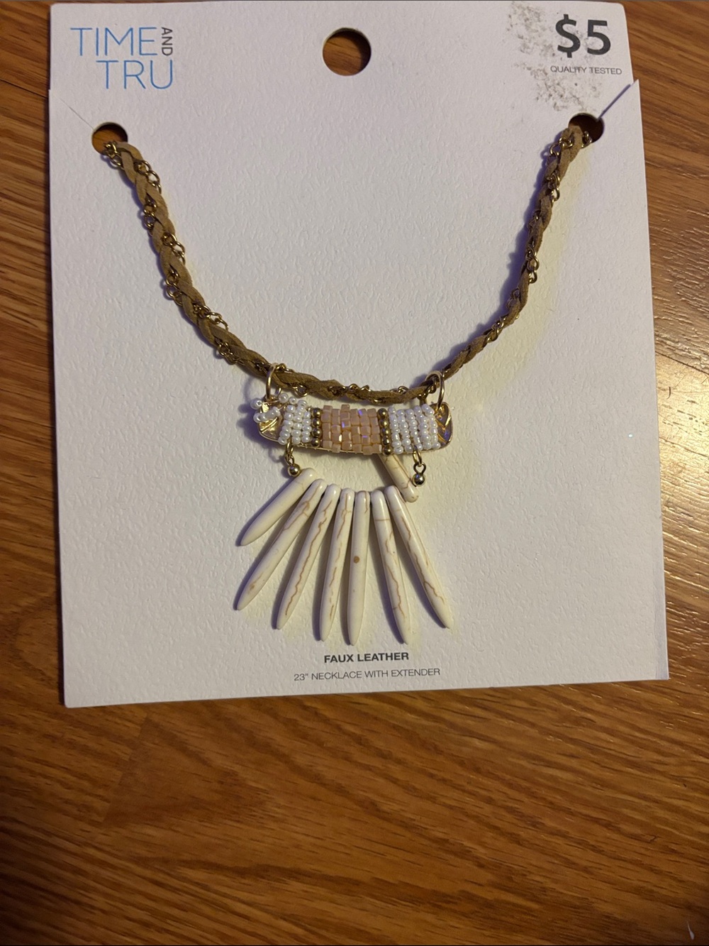 New Time and Tru Gold-Tone Necklace with Ivory Tassel Spikes